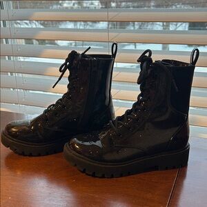 Art Class Shiny Black Kids Combat Boots